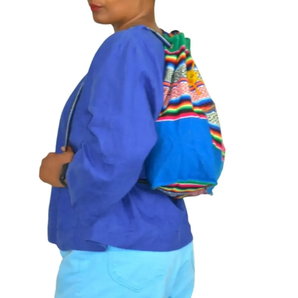 Arpilleras Backpack Blue Woven Blanket Peru Alpaca Folk Art Patchwork Burlap